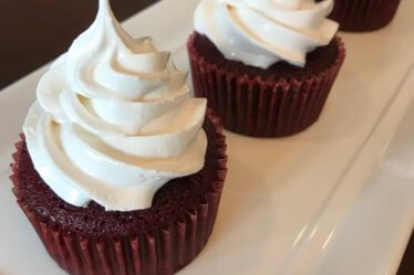 red velvet cupcakes on a tray