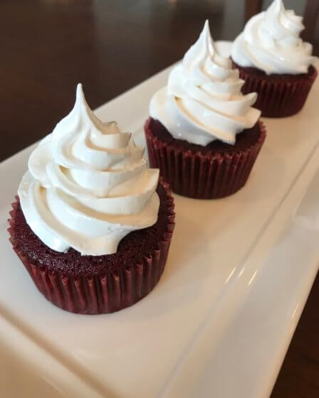 red velvet cupcakes on a tray