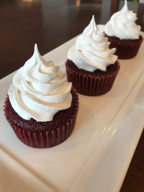 red velvet cupcakes on a tray